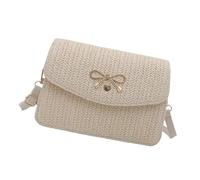 Uqezagpa Piccola borsa quadrata di paglia di modo delle borse a tracolla con la cinghia regolabile della borsa della spalla per le feste e la valorizzazione degli abiti amichevole borsa, bianco, One