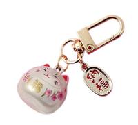 Uqezagpa Portachiavi in stile giapponese con ciondolo a forma di gatto con campanelle, in metallo, per borse e chiavi dell'auto, ornamento per borsa, con campane, bianco