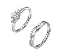 Uqezagpa Pratici anelli da donna per promessa di matrimonio, regolabili e robusti, in ottone, con zirconia cubica, eleganti e dal design unico