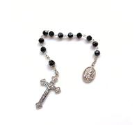 Uqezagpa Rosario classico da preghiera in cristallo con ciondolo da indossare tutti i giorni per gli appassionati, con cristalli neri, 5 pezzi