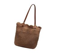 Uqezagpa Sacchetto pratico di cotone scava fuori per le donne borsa tessuta di grande capacità borse casuali dello shopping per la spiaggia e la borsa tessuta di viaggio, cachi, One Size
