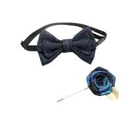 Uqezagpa Set di papillon e fiore all'occhiello alla moda per ragazzi ed eventi formali per bambini piccoli signori corpetto cravatta set ragazzi papillon, Triangolo di colore blu, Taglia unica