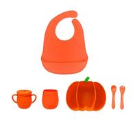 Uqezagpa Set di piatti di alimentazione in silicone a forma di zucca di Halloween Pratico vassoio per servire cibo con ventosa sicuro strumento da pranzo piatti di alimentazione