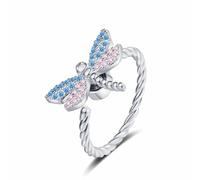 Uqezagpa Simpatico animale libellula anelli per ragazze cristallo Fidgets metallo spinner rotante anti stress anelli regalo di compleanno regolabile, Misura unica, come descritto, come descritto