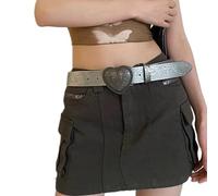 Uqezagpa Sottoculture Cintura Per Le Donne Amore Fibbia PU Modello In Rilievo Cintura Pantaloni 2000 Ragazza Decors Della Vita Dell'unità di elaborazione Delle Donne Uomo, grigio, Taglia unica