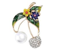 Uqezagpa Spilla sofisticata alla moda con ciliegie con design a olio gocciolante, accessorio a contrasto per forniture per feste, Size 4.4x3.5cm/1.73x1.38inch, Metallo, Berillo