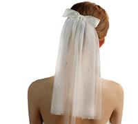 Uqezagpa Veli Da Sposa Classici A Doppio Strato Con Accenti Perle Artificiali E Decorazioni Con Fiocco Per Cerimonie Nuziali Foto Veli Da Cerimonia