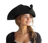 UQJE Cappello da pirata autentico per donne adulte in pelle tricorno cappello Halloween costume coloniale accessorio-nero