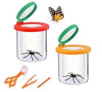 UQMIQURA Set di 2 bicchieri di lente d'ingrandimento, con pinzetta, porta lente d'ingrandimento per bambini, contenitore di lente d'ingrandimento per insetti, scatola di osservazione per attività