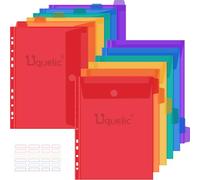 Uquelic Buste perforate in plastica A4, confezione da 12 cartelle A4, cartelle portadocumenti in plastica, con tasca per casa e ufficio, colore