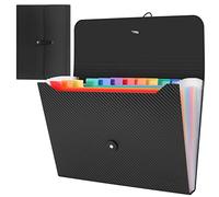 Uquelic Set di 2 Cartella Portadocumenti Espandibile A4 File Organzier in Plastica con 13 Scomparti, Cartelline Portadocumenti con Coperchio (Twill nero)