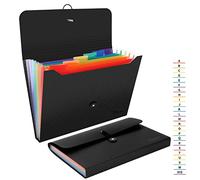 Uquelic Set di 2 Cartella Portadocumenti Espandibile A4 File Organzier in Plastica con 7 Scomparti, Cartelline Portadocumenti con Coperchio (Twill nero)