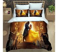 UQZHZL Set Copripiumino Una Piazza e Mezza La Bella E La Bestia 3D Stampa 3 Pezzi Set Biancheria da Letto 260X220 cm Set Copripiumino in Microfibra con Chiusura a Cerniera e 2 Federe 50X75 cm