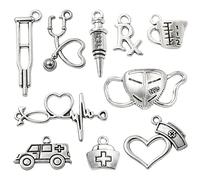 UR URLIFEHALL, 100 ciondoli tibetani a tema medico di colore argento anticato da 15 mm, 10 stili, per la creazione di gioielli fai da te