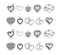 UR URLIFEHALL, 100 ciondoli tibetani di colore argento anticato da 13 ~ 23,5 mm, a forma di cuore, 10 stili, per accessori, collane e bracciali fai da te