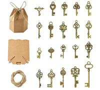UR URLIFEHALL 20 ciondoli a forma di chiave in bronzo anticato con 20 scatole di carta esagonali, per confezioni regalo, gioielli fai da te, artigianato, bomboniere, feste di nozze