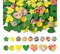 UR URLIFEHALL 230 bottoni in legno giallo verde stampato 2 fori cuore rotondo a forma di fiore bottoni da cucito per maglieria abbigliamento artigianato