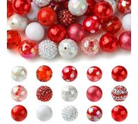 UR URLIFEHALL 50 Pezzi Perline Bubblegum 20mm Perline Rotonde con Strass Rosse in Acrilico Plastica Perline Gumball per Creazione Gioielli Fai da Te Artigianato Catena Borsa