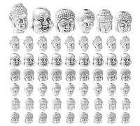 UR URLIFEHALL 60 perline distanziali a testa di Buddha in argento tibetano, 6 stili, perline spirituali buddiste vintage per fare gioielli e decorazioni per capelli