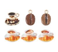 UR URLIFEHALL Mini ciondoli in lega smaltata a forma di caffè, 6 pezzi | Forme miste, tazza da caffè/chicco di caffè/croissant, per gioielli fai da te, bracciali, collane, orecchini