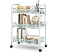 Urackify Carrello multifunzione portatile da cucina a 3 ripiani, per bagno, cucina e lavanderia. Metallo antiruggine, cestino a rete traspirante e gancio laterale inclusi. Facile da montare,verde