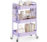 Urackify Carrello portaoggetti multiuso per diverse applicazioni: carrello in metallo a 3 piani con lavagne fai da te, cesti e ganci per ulteriore spazio in cucina, bagno, ufficio, aula e