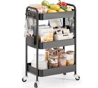 Urackify Carrello portaoggetti multiuso per diverse applicazioni: carrello in metallo a 3 piani con lavagne fai da te, cesti e ganci per ulteriore spazio in cucina, bagno, ufficio, aula e