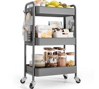Urackify Carrello portaoggetti per varie applicazioni, carrello in metallo a 3 livelli con pannelli forati fai da te, cesti e ganci per riporre extra in cucina, bagno, ufficio, aula e altro ancora,
