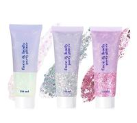 URAQT 3 pezzi Glitter Corpo, 50 ml Glitter in Gel, Argento+Ros Bianco | per Viso, Unghie, Occhi, Labbra, Capelli e Corpo, Chunky Glitter per Musica, Festival, in Maschera