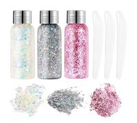 URAQT 3pcs Glitter Corpo e Viso per Unghie,Occhi,Labbra,Bianco+Argento+Rosa | Capelli - Gel Chunky per Musica, Festival, in Maschera