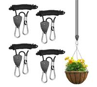 URAQT 4 Pezzi Cricchetto per Corda 2.4 M, Corda Cricchetto con Gancio 1/8" con 4 Moschettone di Ricambio, Cricchetto a Corda Regolabile per Lampada da Pianta, Tenda, Escursioni, Contiene 150 Libbre