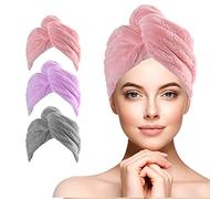 URAQT Asciugamano Per Capelli, 3 Pcs Asciugamani Capelli a Turbante, Cappuccio per Capelli Secchi Super Assorbente, Asciugatura Rapida per Capelli Bagnati, Asciugamani da Doccia con Bottoni