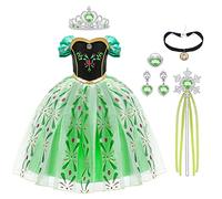 URAQT Bambina Abito da Principessa, Costume Vestito Ragazza Bambina Principessa, Abito da Principessa Costume, con Corona Bacchetta Anello Orecchino, 120CM