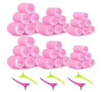URAQT Bigodini per Styling Capelli, 36 Pz Rulli per Capelli con 6 Fermagli per Capelli, Bigodini in Chiusura a Strappo in 3 Misure per Parrucchieri Donne Capelli Lunghi e Corti 2#Rosa