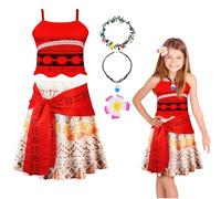 URAQT Costume Vaiana Bambini, Vaiana Travestimento con collana, Corona di Fiori e Fermaglio per Capelli, Vaiana Bambina Principessa Costume per Compleanno Carnevale Cosplay(110CM)