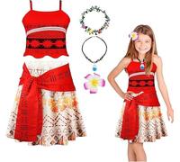 URAQT Costume Vaiana Bambini, Vaiana Travestimento con collana, Corona di Fiori e Fermaglio per Capelli, Vaiana Bambina Principessa Costume per Compleanno Carnevale Cosplay(150CM)