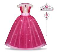 URAQT Costumi Principessa Aurora, 3 Pcs Vestito Aurora Bambina Bella Addormentata Costume con Accessori, Ragazza Abiti Principessa Aurora Abito Principessa Rosa da Carnevale Halloween(130cm)