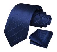 URAQT Cravatta Uomo Cravatta Jacquard a Quadri con Fazzoletto, 146cm * 8cm, in Diversi Colori, per Lavoro, Festa, Decorazione-Blu Navy GB8