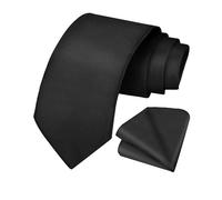 URAQT Cravatta Uomo Tinta Unita e Fazzoletto, 8CM Elegante Classico Cravatta Set, 23 * 23CM Pochette, per il Matrimonio Festa - Nero