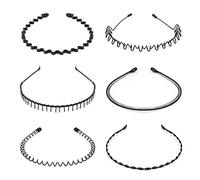 URAQT Fasce per Capelli in Metallo Cura Della Bellezza, 6 Pezzi Unisex Cerchietto, Capelli Metallo Fascia Nera Fascia per Capelli Wave da Uomo e Donna Antiscivolo Copricapo alla Moda Sportivo