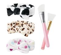 URAQT Fascia Capelli Trucco, 3 Pezzi Fascia Capelli per Spa con 2 Pennello Maschera in Silicone, Fascia per Trucco Fascia Doccia Capelli per Donna per Lavaggio Viso, Yoga, Make-up (Pois)