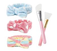 URAQT Fascia Capelli Trucco, 3 Pezzi Fascia Capelli per Spa con 2 Pennello Maschera in Silicone, Fascia per Trucco Fascia Doccia Capelli per Donna per Lavaggio Viso, Yoga, Make-up (Polka Dots)