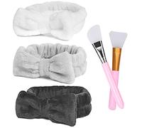 URAQT Fascia Capelli Trucco, 3 Pz Fascia Capelli per Spa con 2 Pennello Maschera in Silicone, Fascia per Trucco Fascia Doccia Capelli per Donna per Lavaggio Viso, Yoga, Make-up (Bowknot)