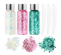 URAQT Gel glitterato olografico con paillettes a forma di sirena, 3 pezzi, gel cosmetico per viso e corpo, per festival, feste, trucco e arte fai da te