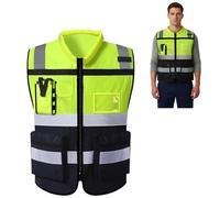 URAQT Giubbotti di Sicurezza, Gilet Alta Visibilità, Gilet di Sicurezza Riflettente con 7 tasche e cerniera, Gilets di sicurezzas ad alta visibilitá, Gilets multi-tasche riflettente,per Uomo Donne,XL