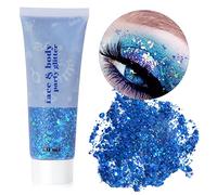 URAQT Glitter Corpo, 1 pezzi da 50 ml Gel per Viso, Unghie, Occhi, Labbra, Capelli e Corpo - Chunky Glitter per Musica, Festival, in Maschera(Blu)