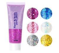 URAQT Glitter Corpo, 1 pezzi da 50 ml Gel per Viso, Unghie, Occhi, Labbra, Capelli e Corpo - Chunky Glitter per Musica, Festival, in Maschera(Viola)