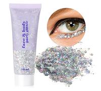 URAQT Glitter Corpo, 1 pezzi da 50 ml Gel per Viso, Unghie, Occhi, Labbra, Capelli e Corpo - Chunky Glitter per Musica, Festival, in Maschera(Argento)