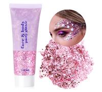 URAQT Glitter Corpo, 1 pezzi da 50 ml Gel per Viso, Unghie, Occhi, Labbra, Capelli e Corpo - Chunky Glitter per Musica, Festival, in Maschera(Rosa)