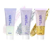 URAQT Glitter Corpo, 3 pezzi da 50 ml Gel per Viso, Unghie, Occhi, Labbra, Capelli e Corpo - Chunky Glitter per Musica, Festival, in Maschera(Bianco+Argento+Oro)